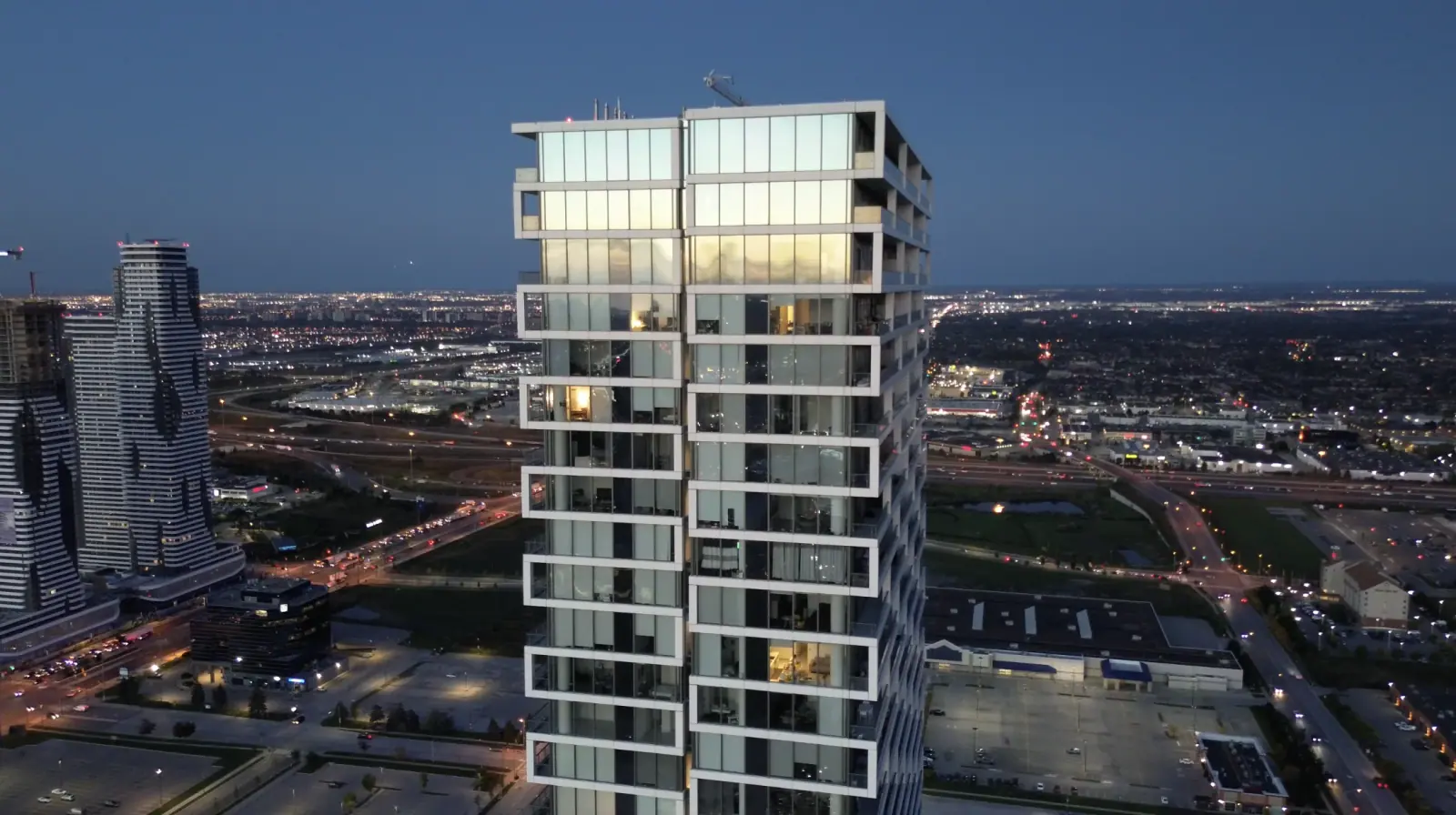 Złota 44 residential tower in blue hour