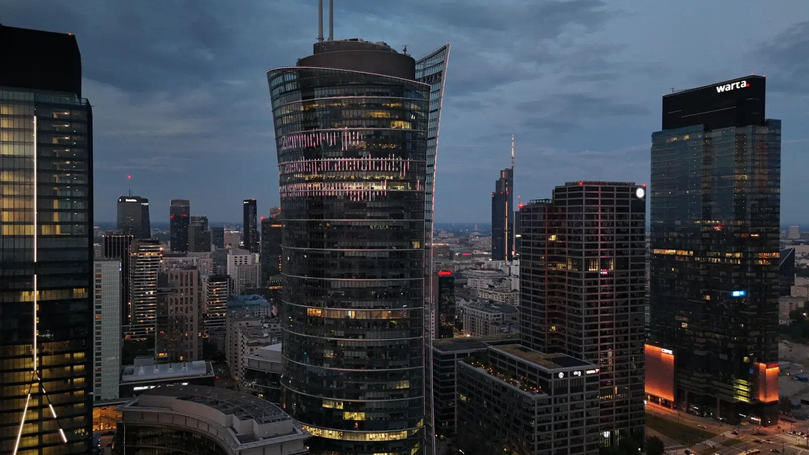 Warsaw Spire tower in blue hour